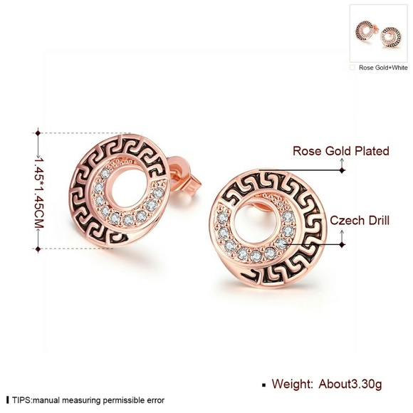 18K Rose Gold Plated Medallion Stud Earring - Picture 3 of 7